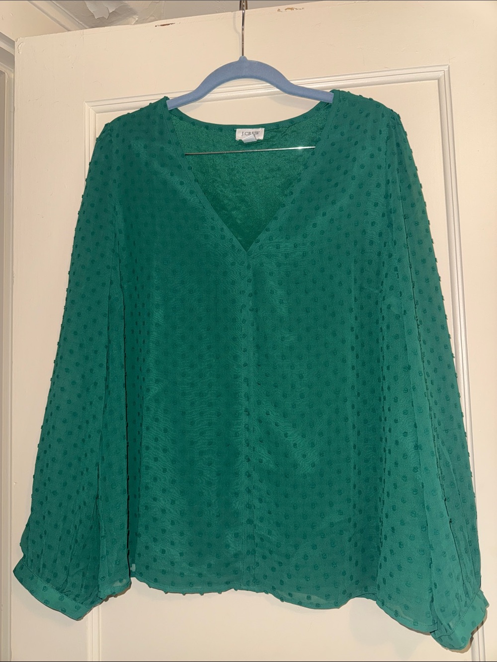J. Crew Teal Textured V-Neck Long Sleeve Blouse